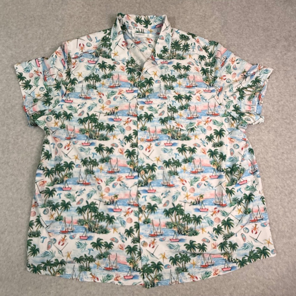 Caribbean Swimwear Mens 4XB Tropical Nautical Sailboat Lobster Button Up Shirt